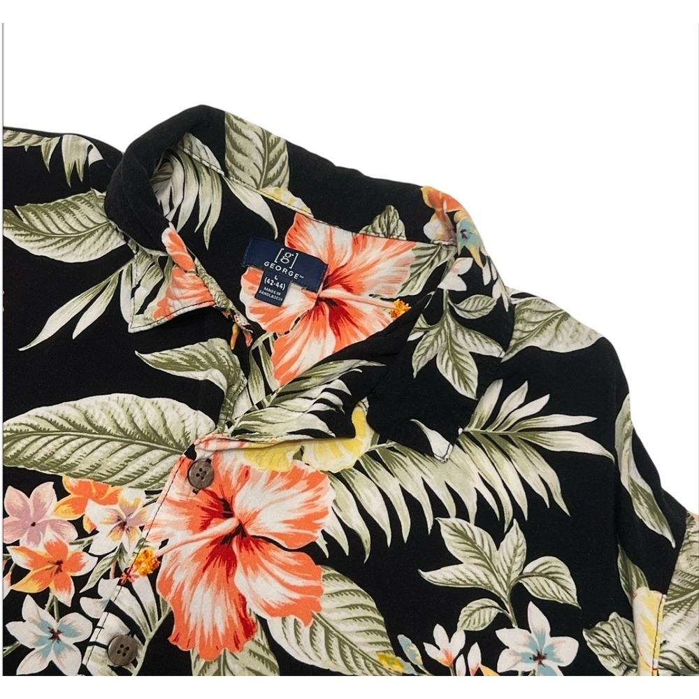 VTG GEORGE Multicolored Floral Hawaiian Button Down Shirt Mens Large 42-44 Beach